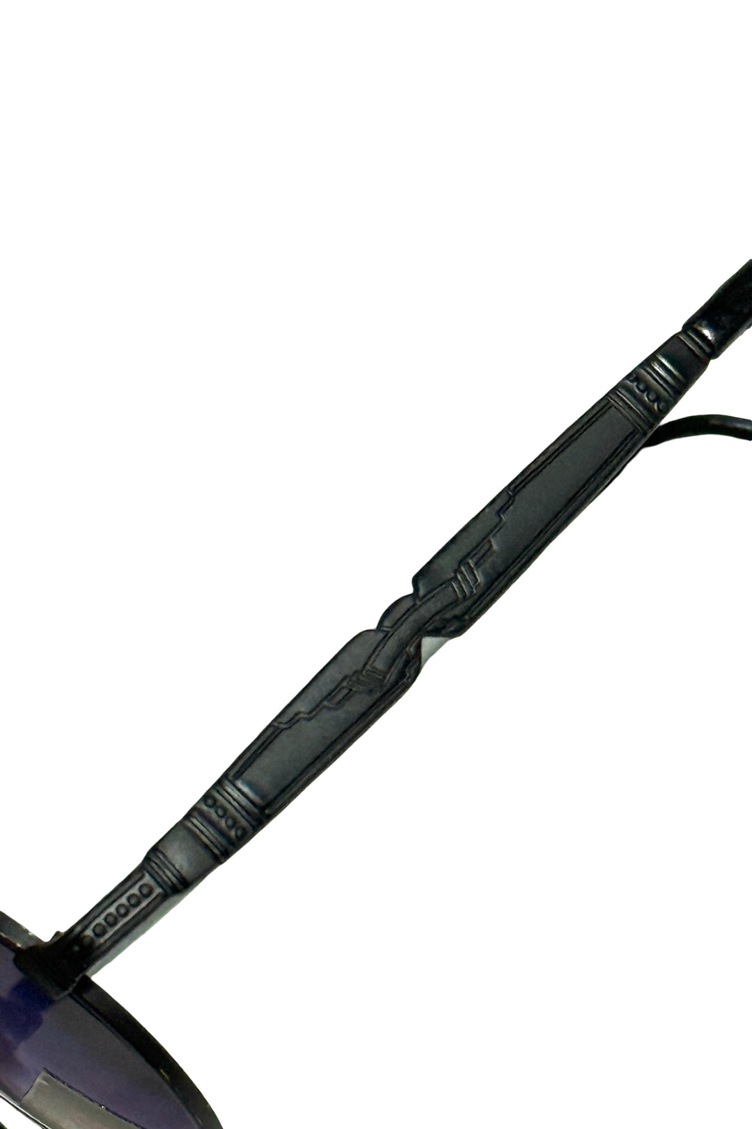 1990’S DEADSTOCK RIMLESS CIRCULAR BLACK WIRE FRAME PURPLE/BLUE LENSE SUNGLASSES