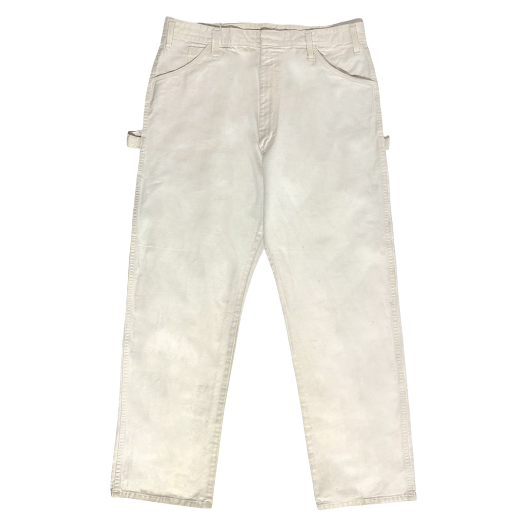 1980’S DICKIES MADE IN USA OFF WHITE DROP CLOTH PAINTER CARPENTER WORKWEAR PANTS 34 X 32