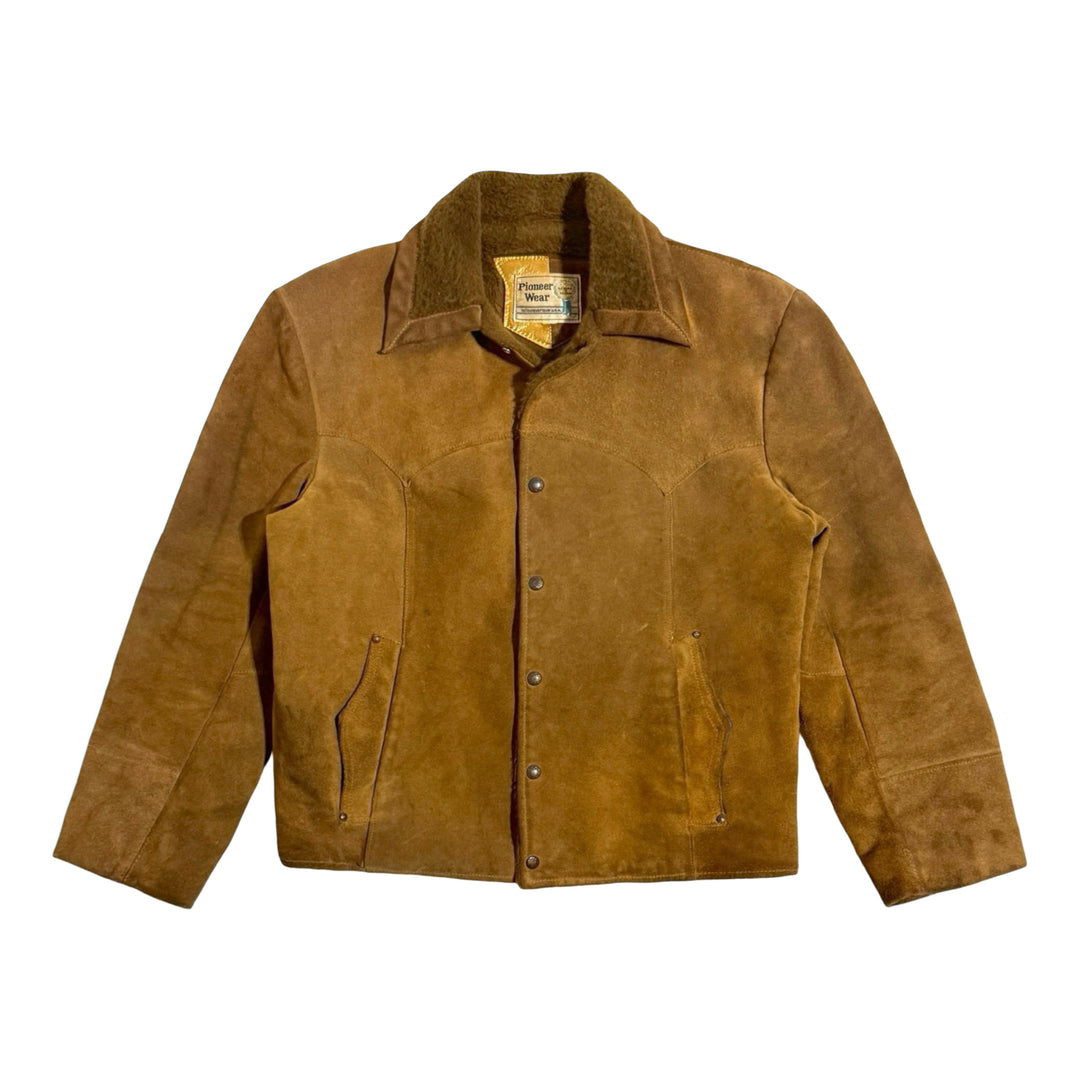 1970’S PIONEER WEAR MADE IN USA CROPPED WESTERN SHERPA LINED SUEDE LEATHER JACKET LARGE