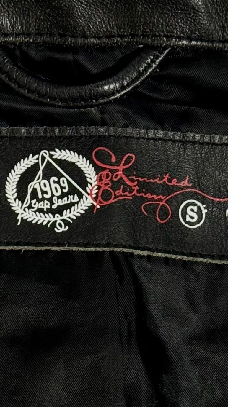 Y2K GAP 1969 LIMITED EDITION DISTRESSED BLACK LEATHER JACKET SMALL