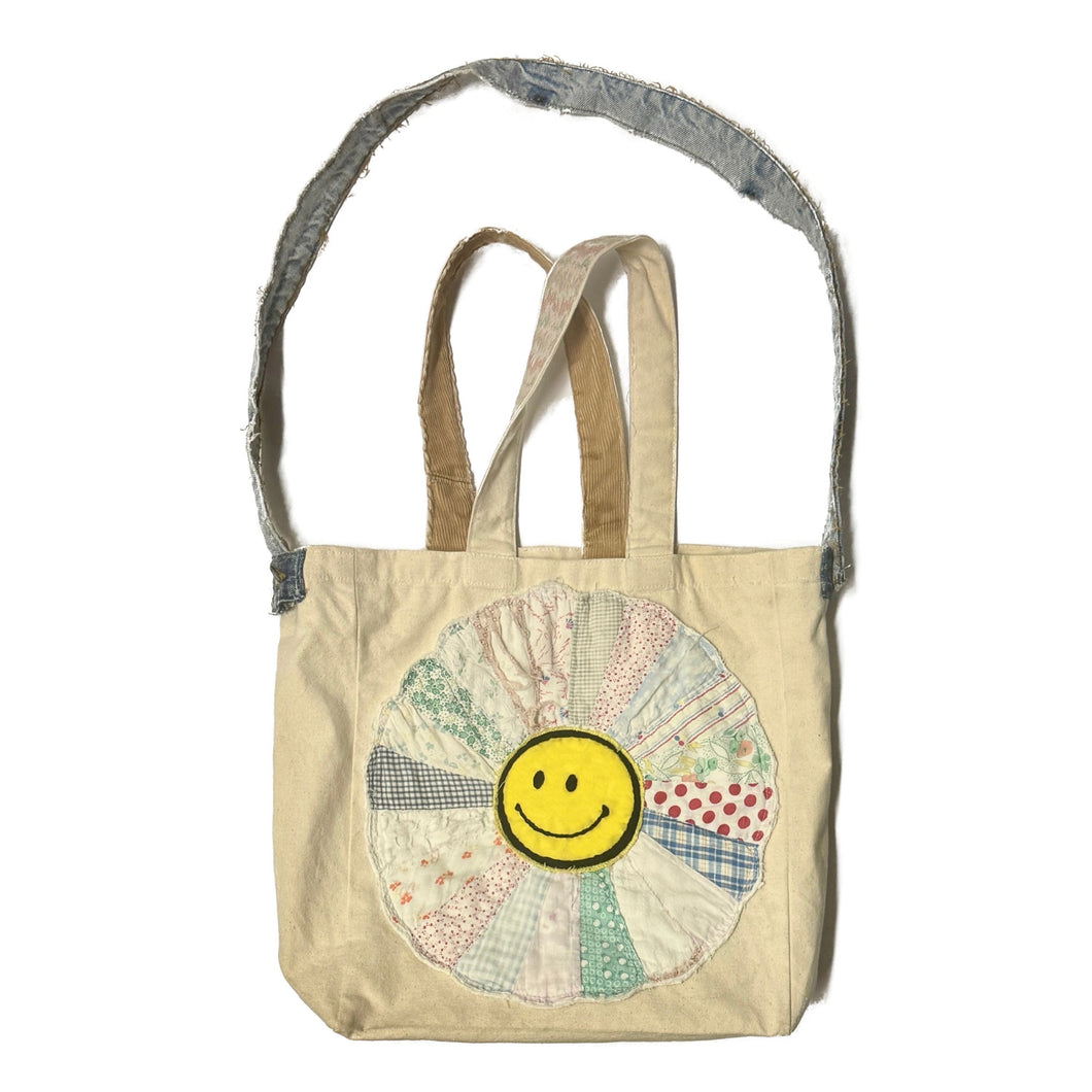 MASK WESTERN SMILEY HAND CHAINSTITCHED RECYCLED CANVAS TOTE BAG