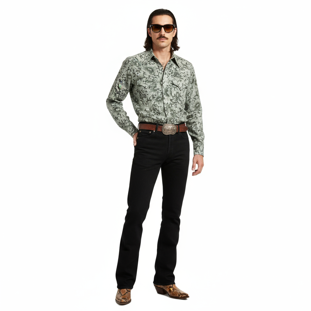 1970’S WRANGLER MADE IN USA FLORAL PRINT WESTERN PEARL SNAP L/S B.D. SHIRT SMALL