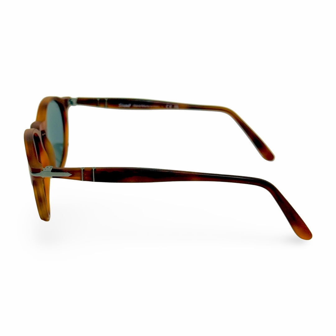 2000’S PERSOL HANDMADE IN ITALY HAVANA / BLUE CRYSTAL POLARIZED TORTIOISE SHELL MATTE ACETATE SUNGLASSES