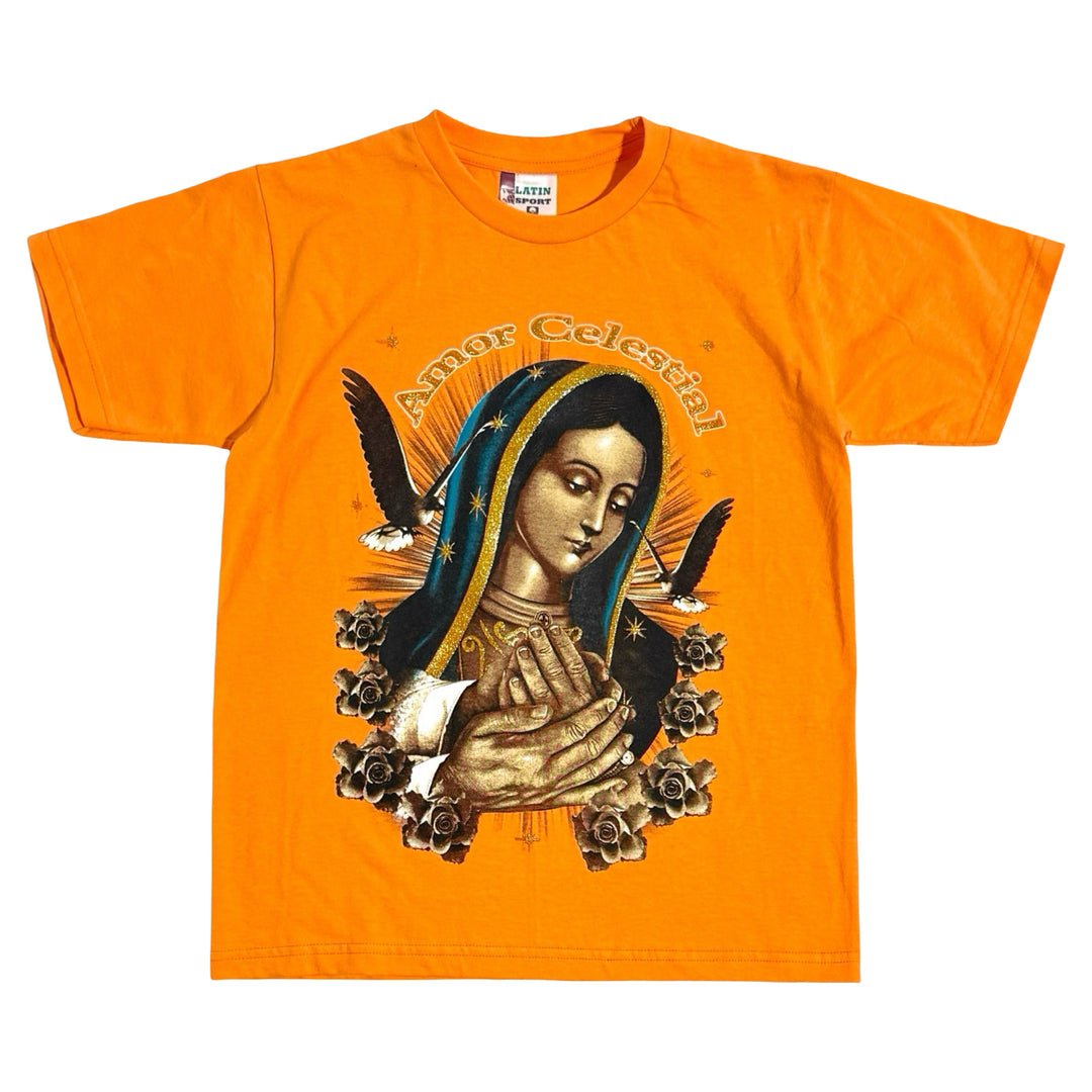 1990’S DEADSTOCK CROPPED AMOR CELESTIAL GUADALUPE GHOST PRINT S/S T-SHIRT SMALL / YOUTH XL