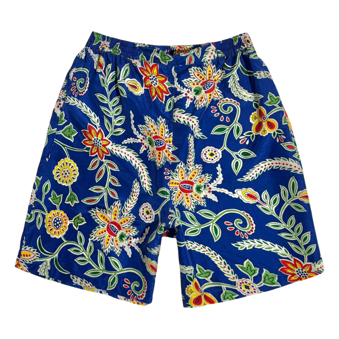 1980’S FLORAL PRINT 100% SILK CROPPED LOOP COLLAR AND 6” SHORTS MEDIUM