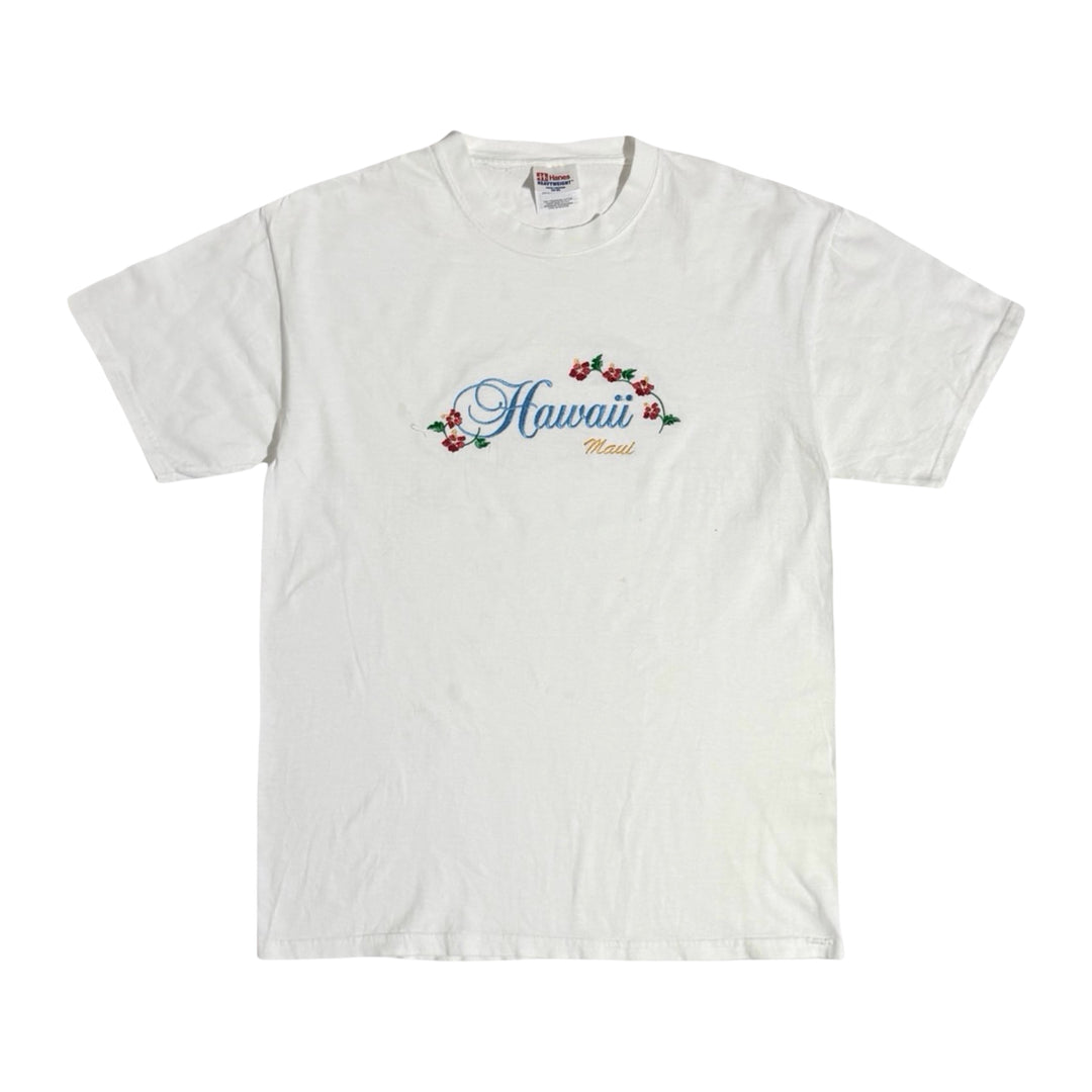 1990’S MAUI HAWAII EMBROIDERED WHITE SOUVENIR S/S T-SHIRT MEDIUM