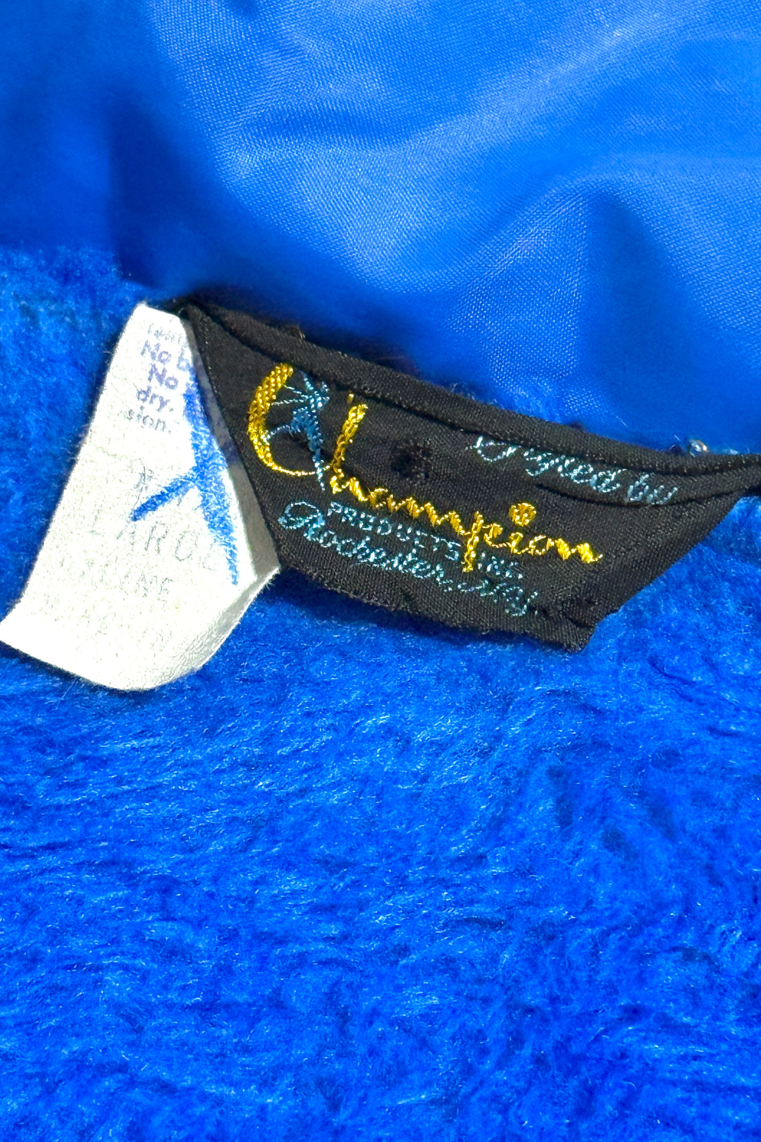 1970’S CHAMPION MADE IN USA T.C. WILLIAMS ATHLETICS SHERPA LINED HOODED COACHES JACKET LARGE