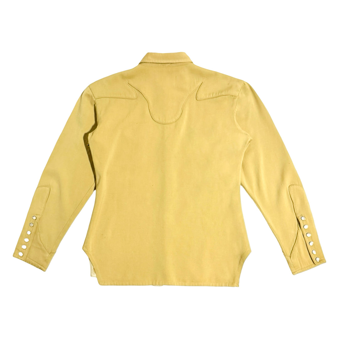 1950’S NUDIE’S RODEO TAILORS MADE IN USA BESPOKE WOOL GABARDINE REAL MOTHER OF PEARL SNAP L/S B.D. WESTERN SHIRT LARGE