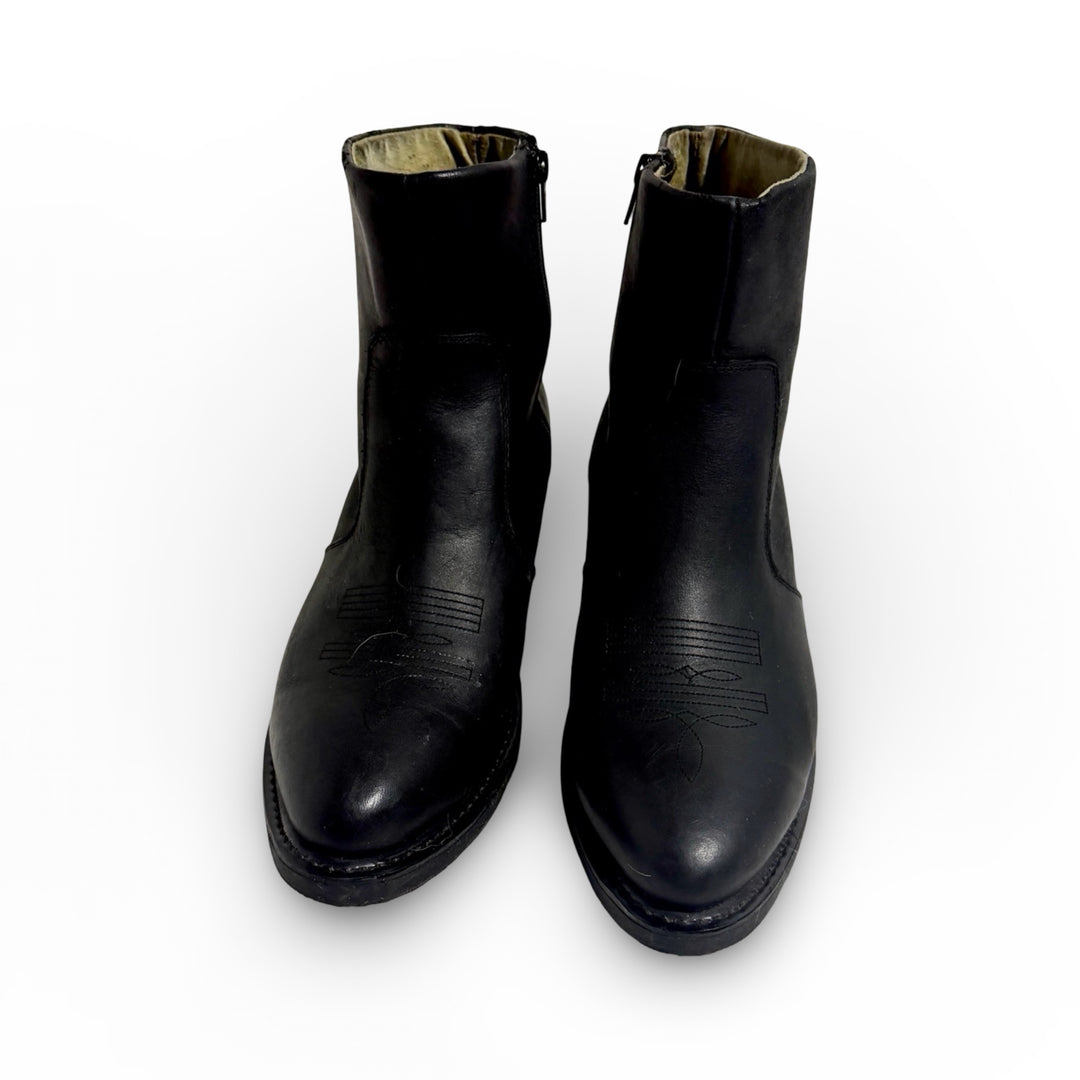 1990’S DURANGO BLACK EMBROIDERED LEATHER SIDE ZIP SLIM ANKLE COWBOY BOOT