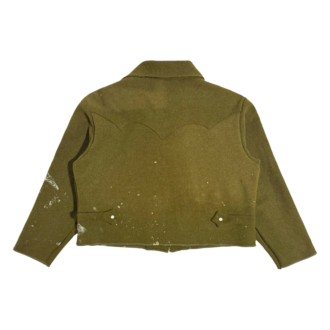MASK HAND MADE IN SANTA FE THRASHED & FADED WW2 OLIVE DRAB WOOL BLANKED CROPPED WESTERN JACKET LARGE