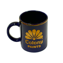 Load image into Gallery viewer, 1970’S COLONY PAINTS MADE IN USA GOLD &amp; BLUE ENAMELED CERAMIC MUG
