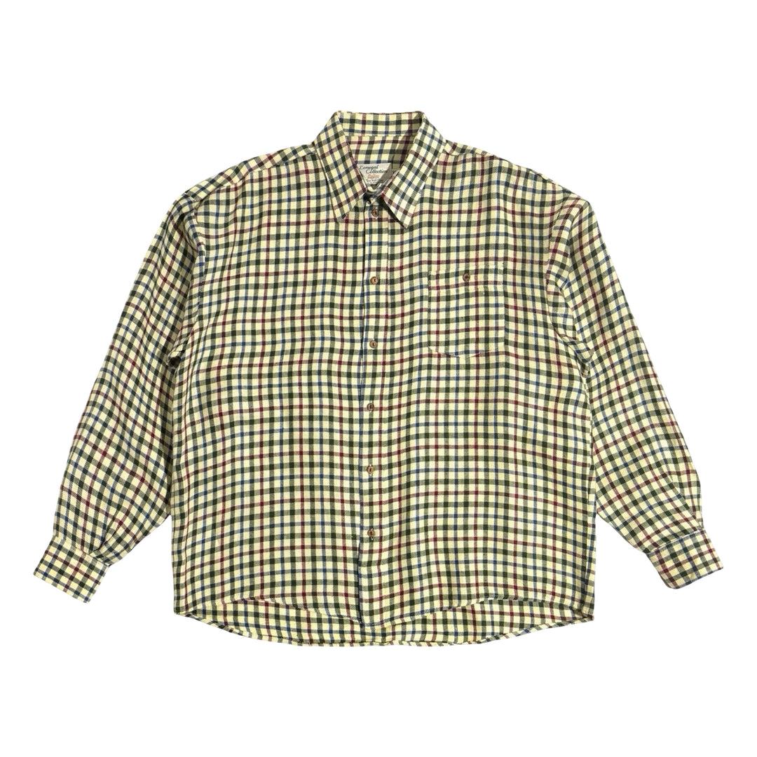 1980’S DONEGAL COLLECTION MADE IN IRELAND PURE IRISH LINEN PLAID L/S B.D. SHIRT X-LARGE