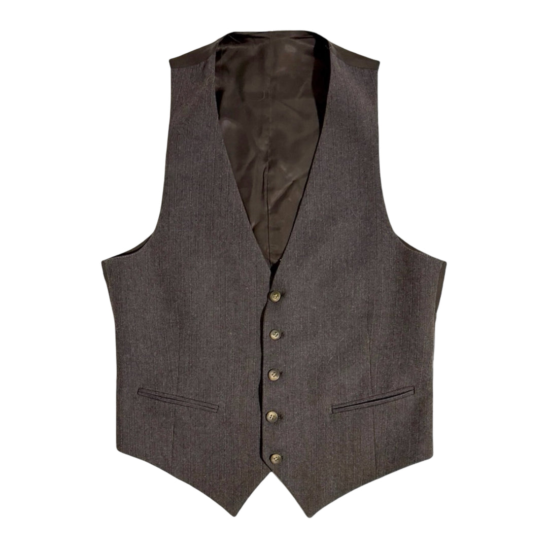 1970’S YVES SAINT LAURENT MADE IN FRANCE BROWN STRIPED WOOL 2 PIECE SUIT JACKET &amp; VEST 40R
