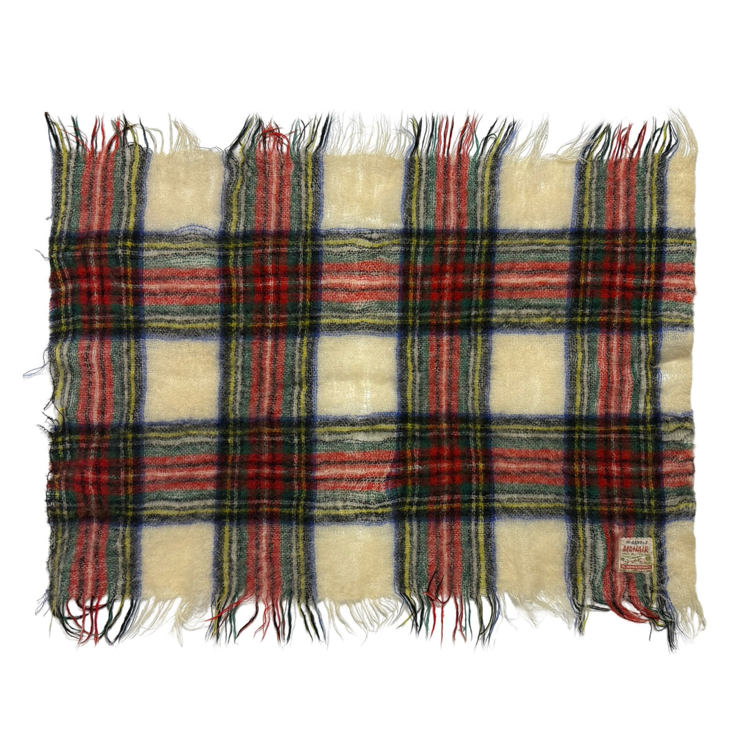 1950’S MOHAIR MADE IN SCOTLAND WOVEN TARTAN PLAID WOOL 30” X 40” BLANKET