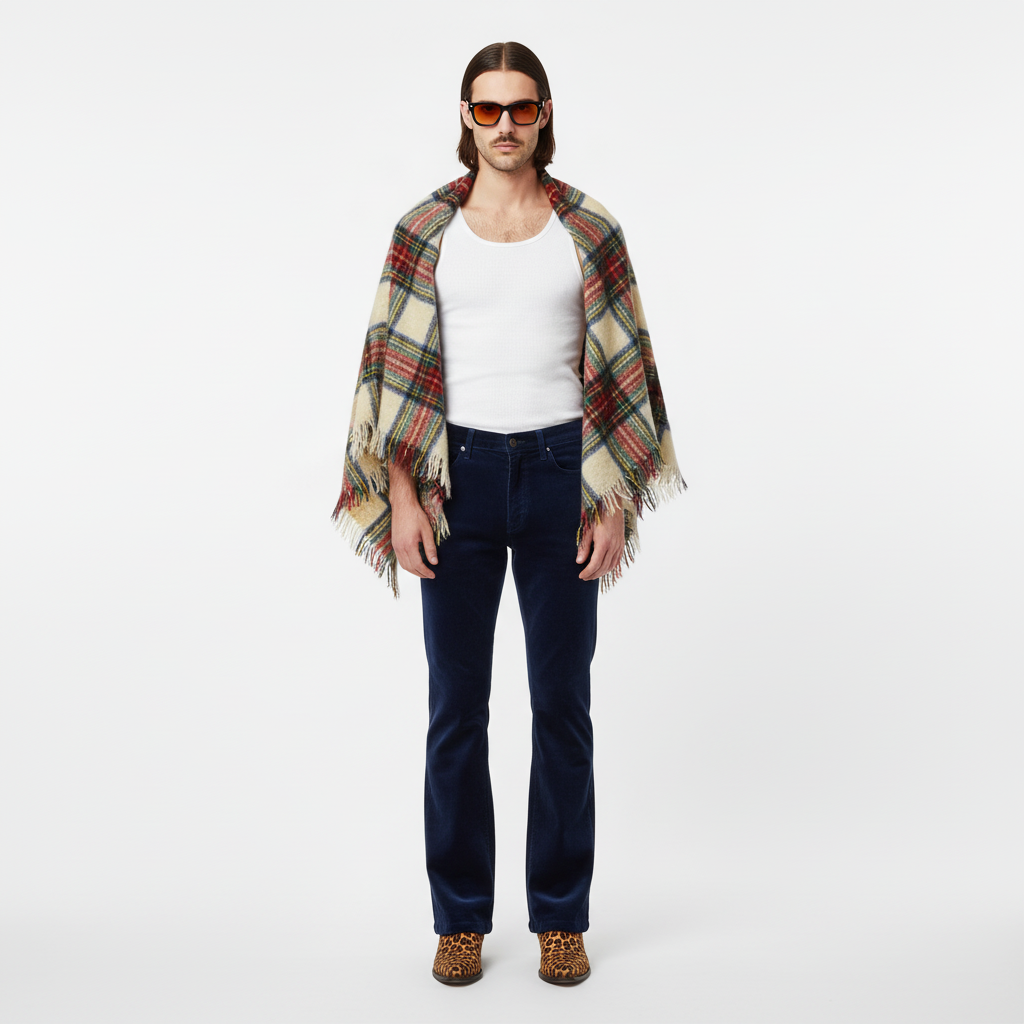 1950’S MOHAIR MADE IN SCOTLAND WOVEN TARTAN PLAID WOOL 30” X 40” BLANKET