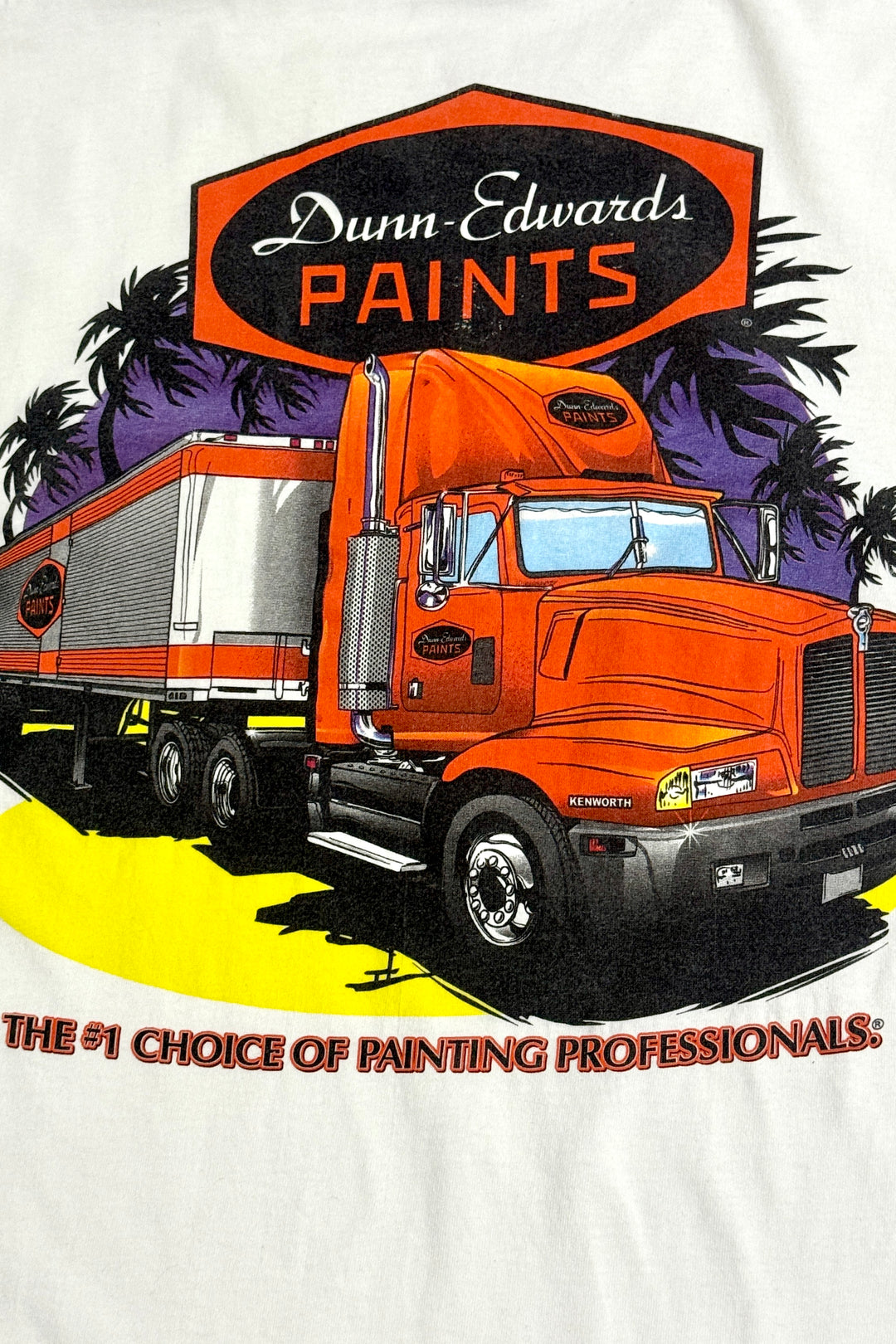 1990’S DUNLAP EDWARDS PAINTS THRASHED CROPPED PRINTED JERSEY S/S T-SHIRT X-LARGE