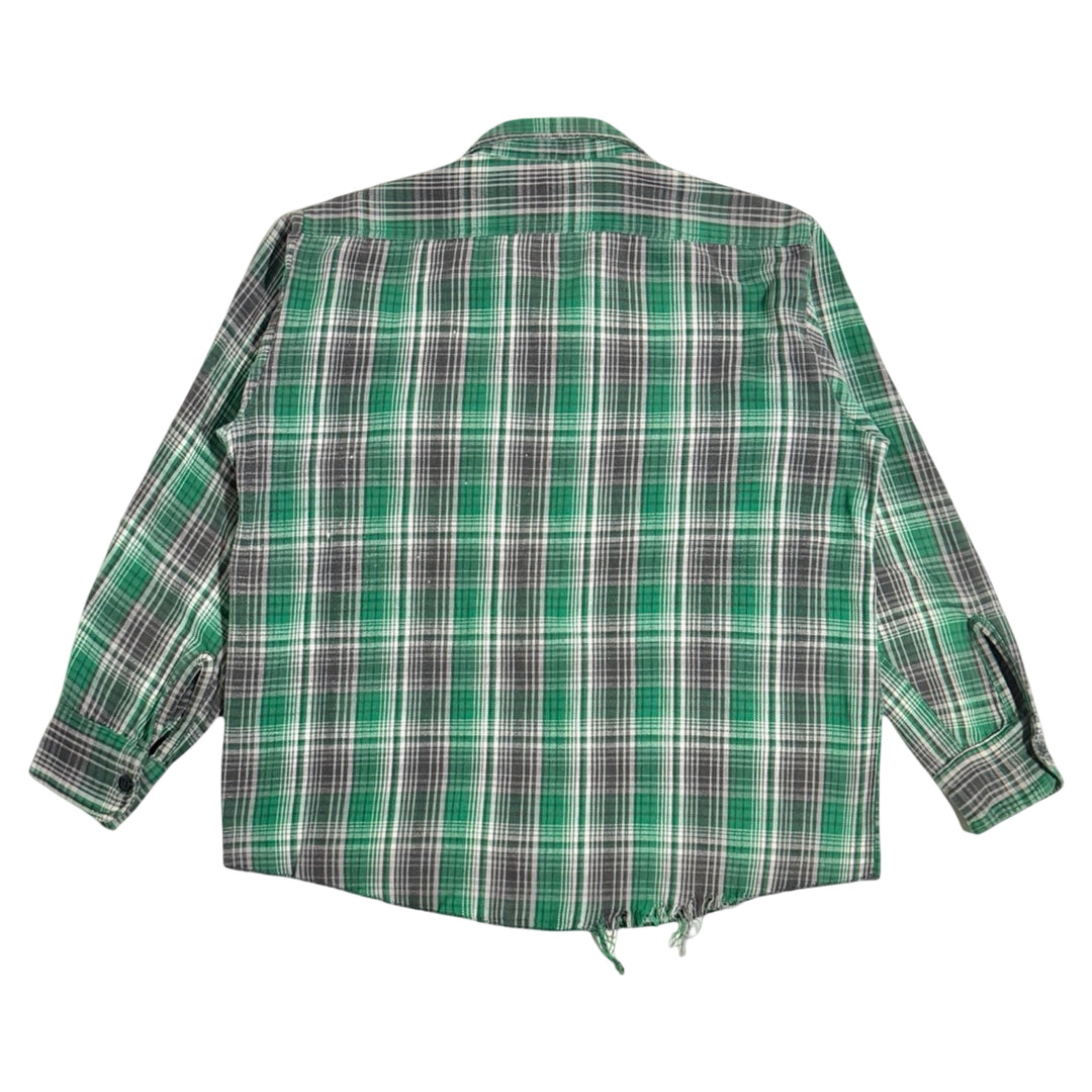 1960’S WASHINGTON DEECEE MADE IN USA 100% COTTON GREEN / GRAY PLAID FLANNEL L/S B.D. SHIRT X-LARGE