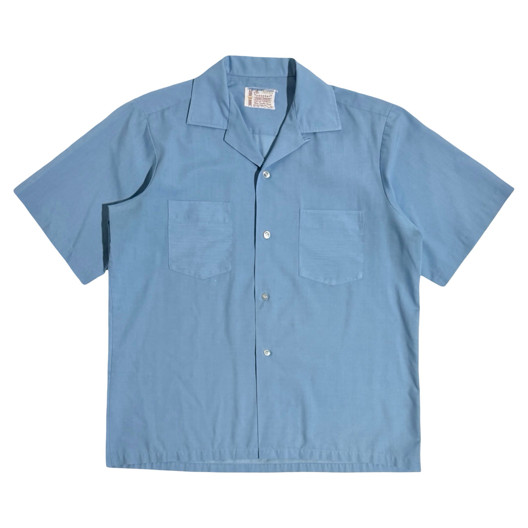 1960’S PENNEY’S TOWNCRAFT MADE IN USA CROPPED SELVEDGE SKY BLUE LOOP COLLAR S/S B.D. SHIRT LARGE
