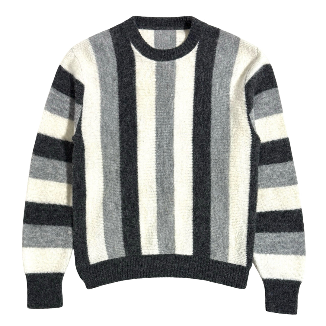 1960’S STRIPED WOOL MOHAIR FURRY CREWNECK KNIT SWEATER MEDIUM