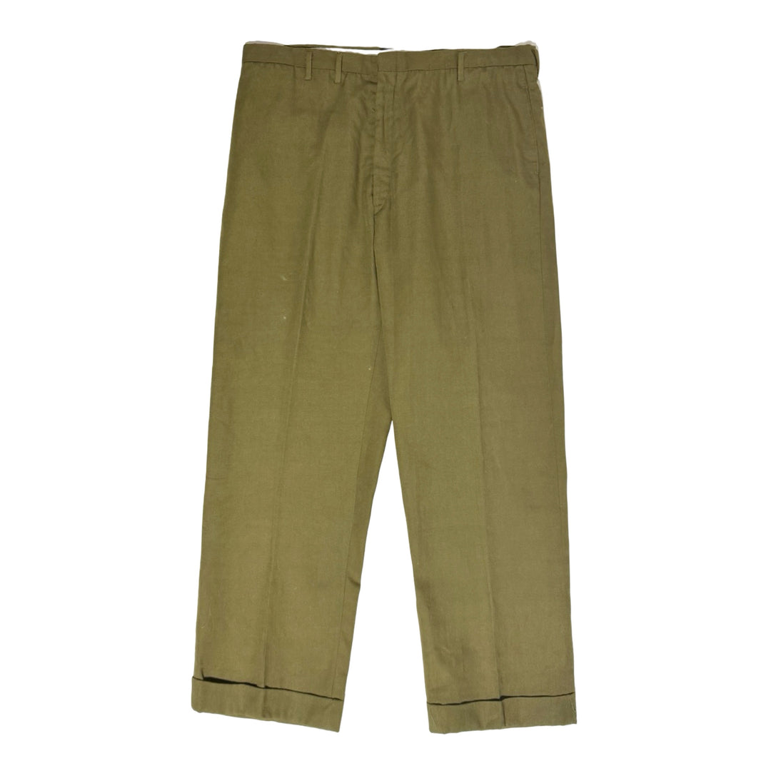 1950’S OLIVE DRAB MADE IN USA HIGH WAISTED PLEATED TROUSER PANTS 38 X 28