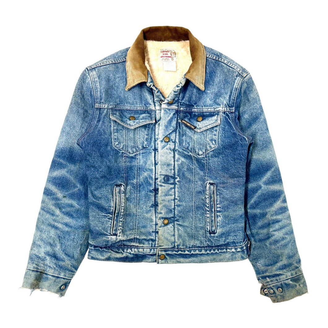 1970’S SADDLE KING PLUS MADE IN USA PERFECT FADE CROPPED WESTERN DENIM TRUCKER JACKET SMALL