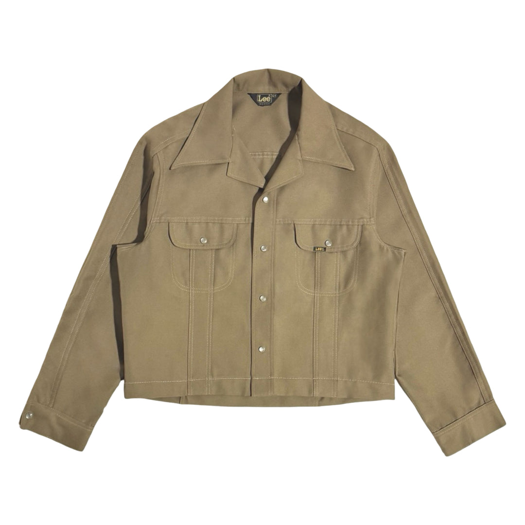 1970’S LEE MADE IN USA CROPPED KHAKI WESTERN PEARL SNAP TRUCKER JACKET X-LARGE