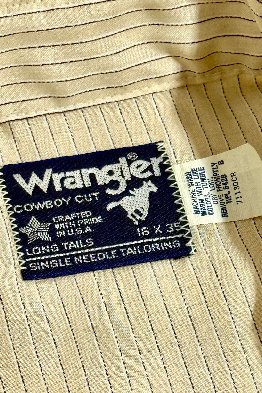 1990’S WRANGLER MADE IN USA STRIPED WESTERN PEARL SNAP L/S B.D. SHIRT LARGE