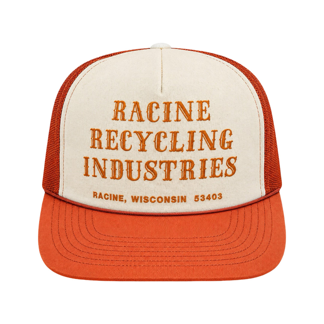 1970’S RACINE RECYCLING WHITE FOAM & ORANGE MESH TRUCKER HAT