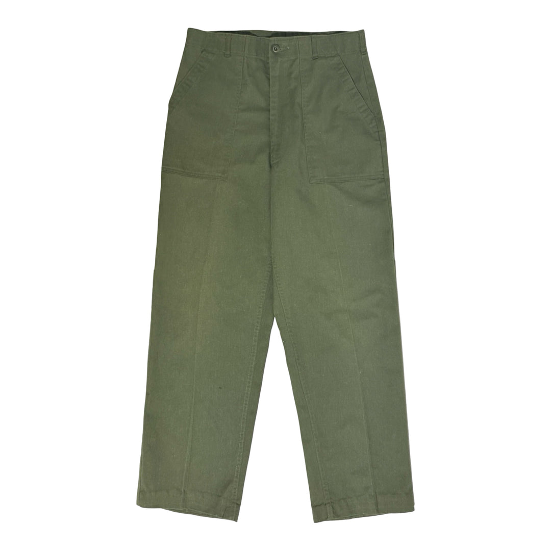 1980’S US ARMY MADE IN USA OG-507 HIGH WAISTED OLIVE DRAB TWILL TROUSER PANTS 34 X 28