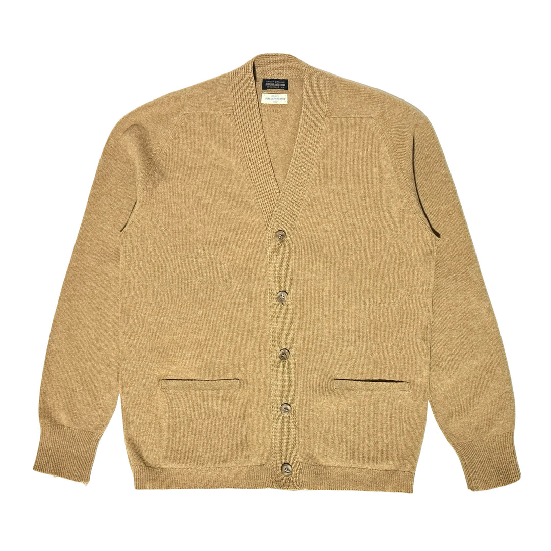 1960’S BROOKS BROTHERS MADE IN ENGLAND 100% LAMBSWOOL LEATHER ELBOW PATCHED CROPPED CARDIGAN KNIT SWEATER MEDIUM