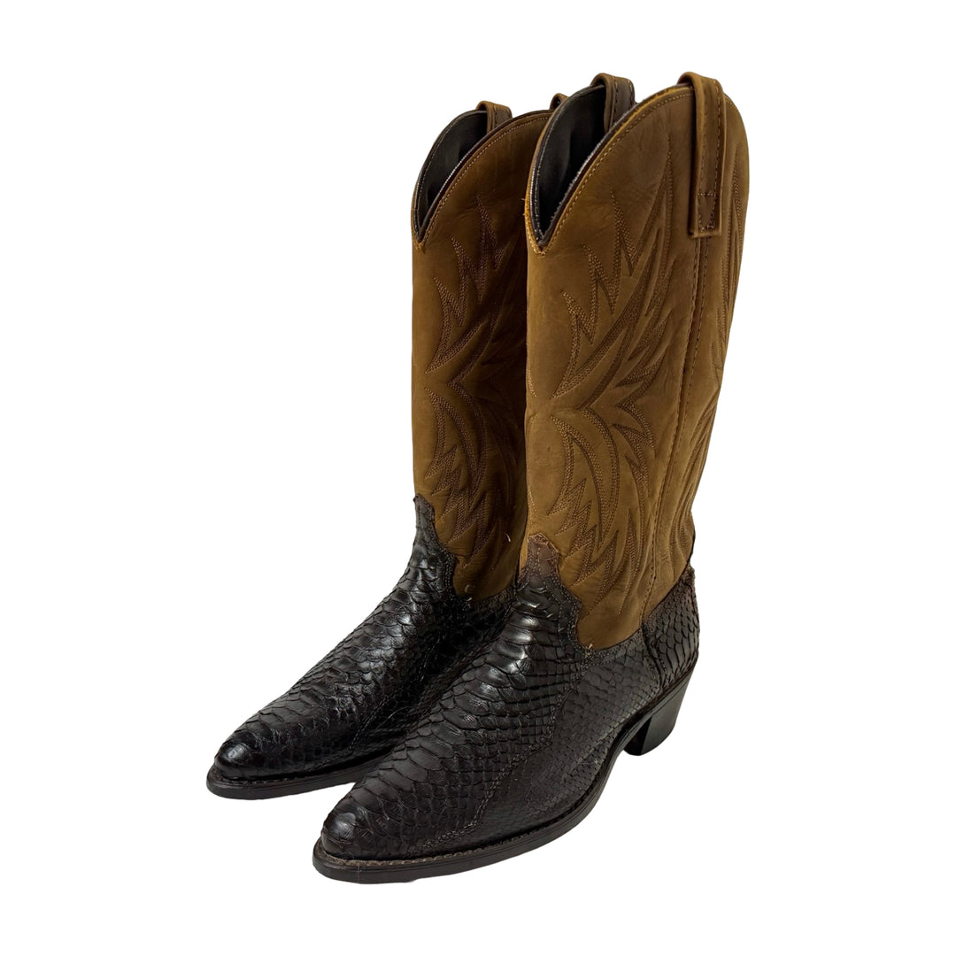 1980’S ACME MADE IN USA CHOCOLATE BROWN PYTHON 🐍 LEATHER COWBOY BOOTS 9
