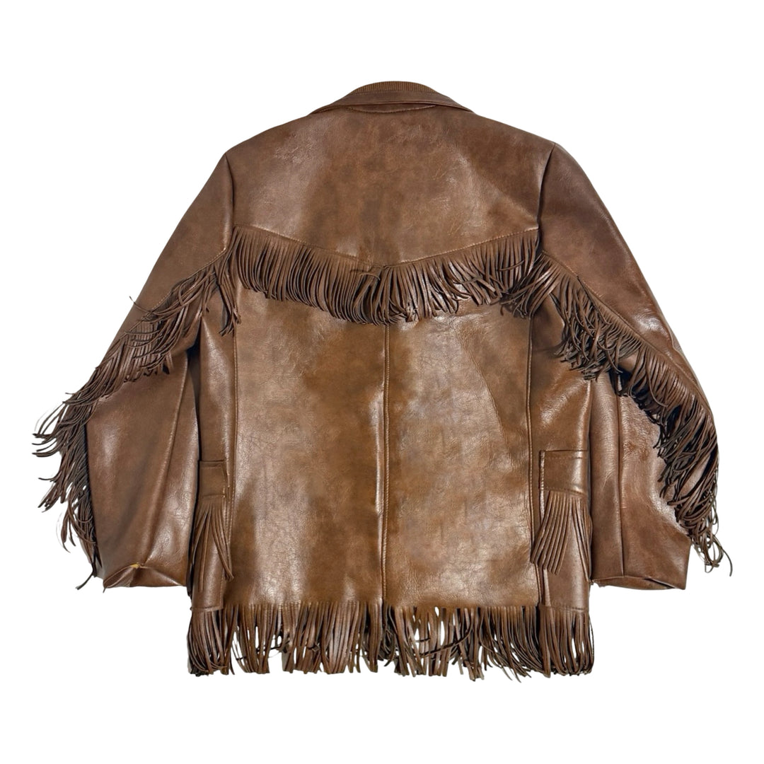 1960’S PIONEER WEAR MADE IN USA CROPPED REPAIRED LINED FAUX LEATHER WESTERN FRINGE JACKET MEDIUM