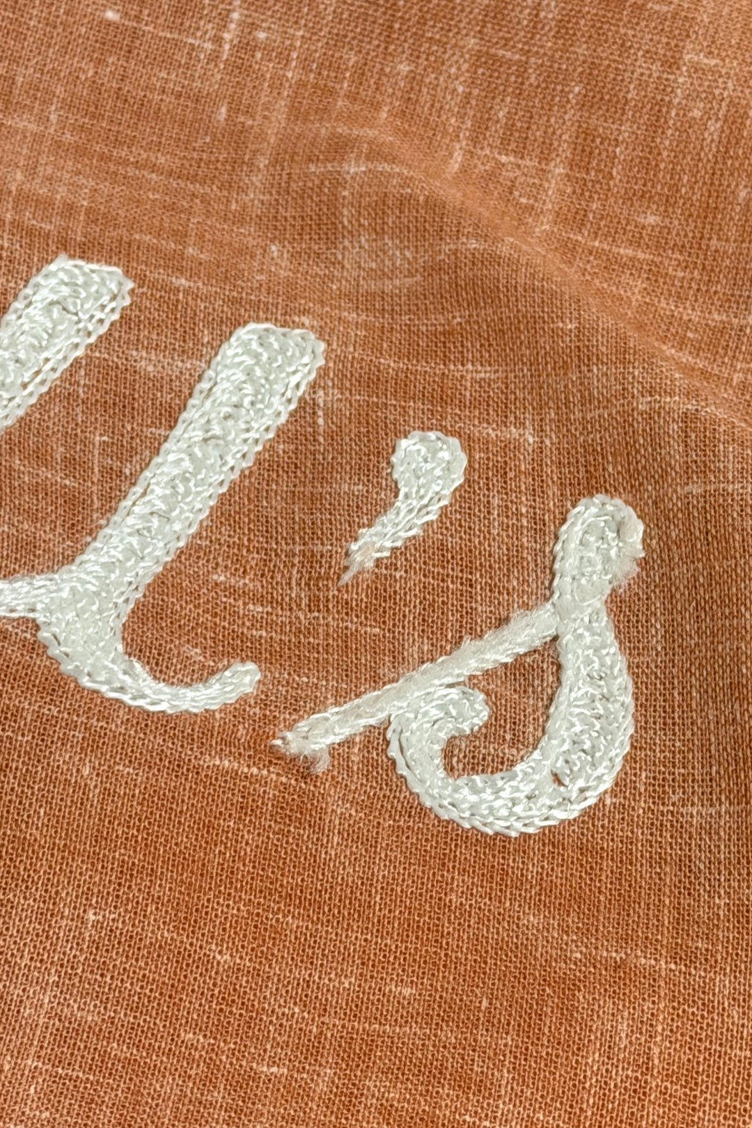1960’S OLYMPIAN MADE IN USA CROPPED SELVEDGE TANGERINE LINEN BLEND “CAMPBELL’S” CHAINSITCHED LOOP COLLAR S/S B.D. BOWLING SHIRT X-LARGE