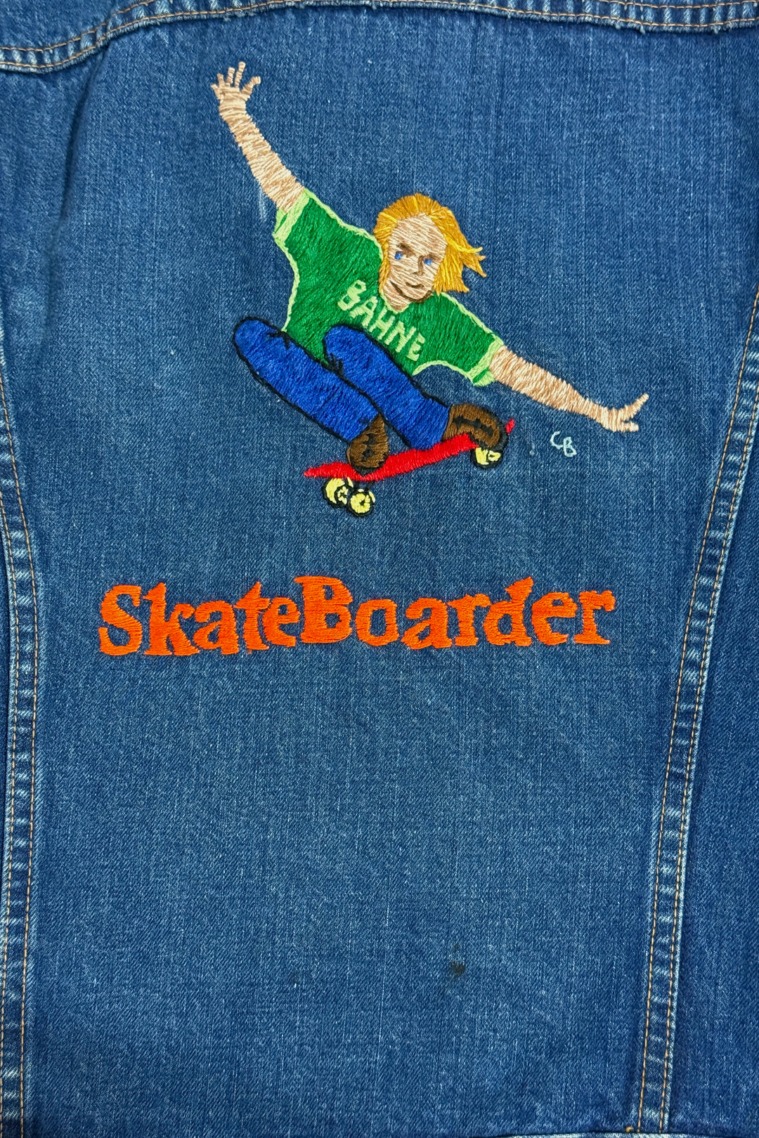 1970’S LEVI’S X SKATEBOARDER MAGAZINE TYPE III HAND EMBROIDERED FOR WARREN BOLSTER DENIM TRUCKER JACKET 42 LARGE