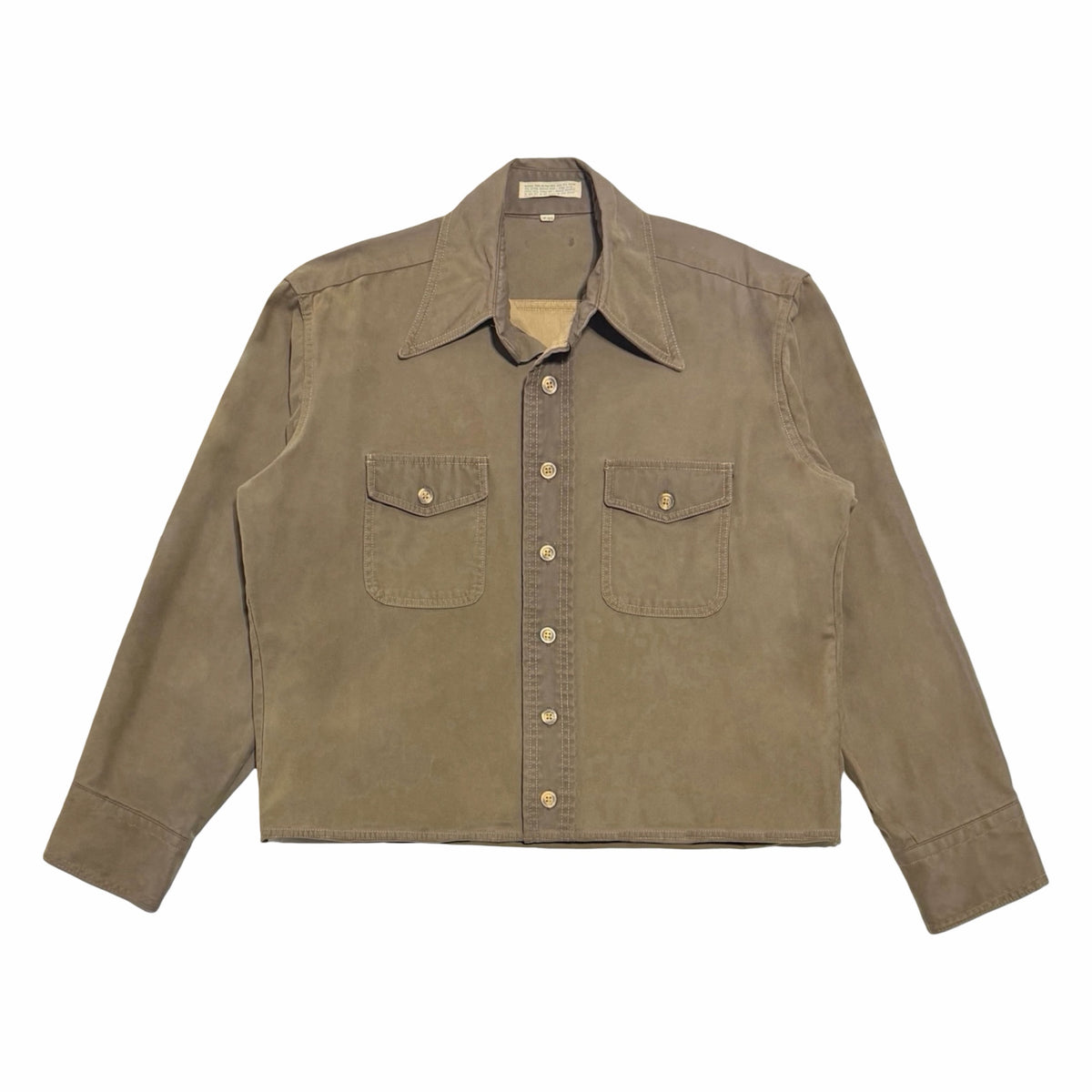 1970's cropped brown moleskin contrast stitch shirt front