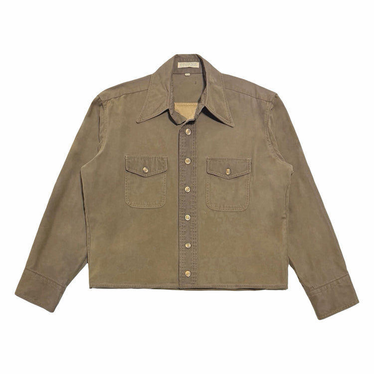 1970's cropped brown moleskin contrast stitch shirt front