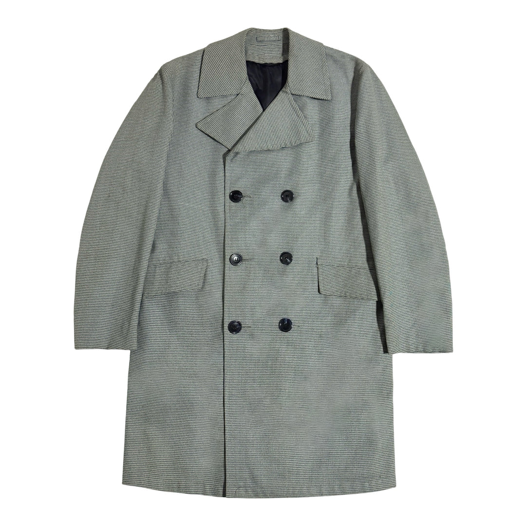 1960’S PENNEY’S MADE IN USA HOUNDSTOOTH WOOL LINED PEACOAT JACKET LARGE