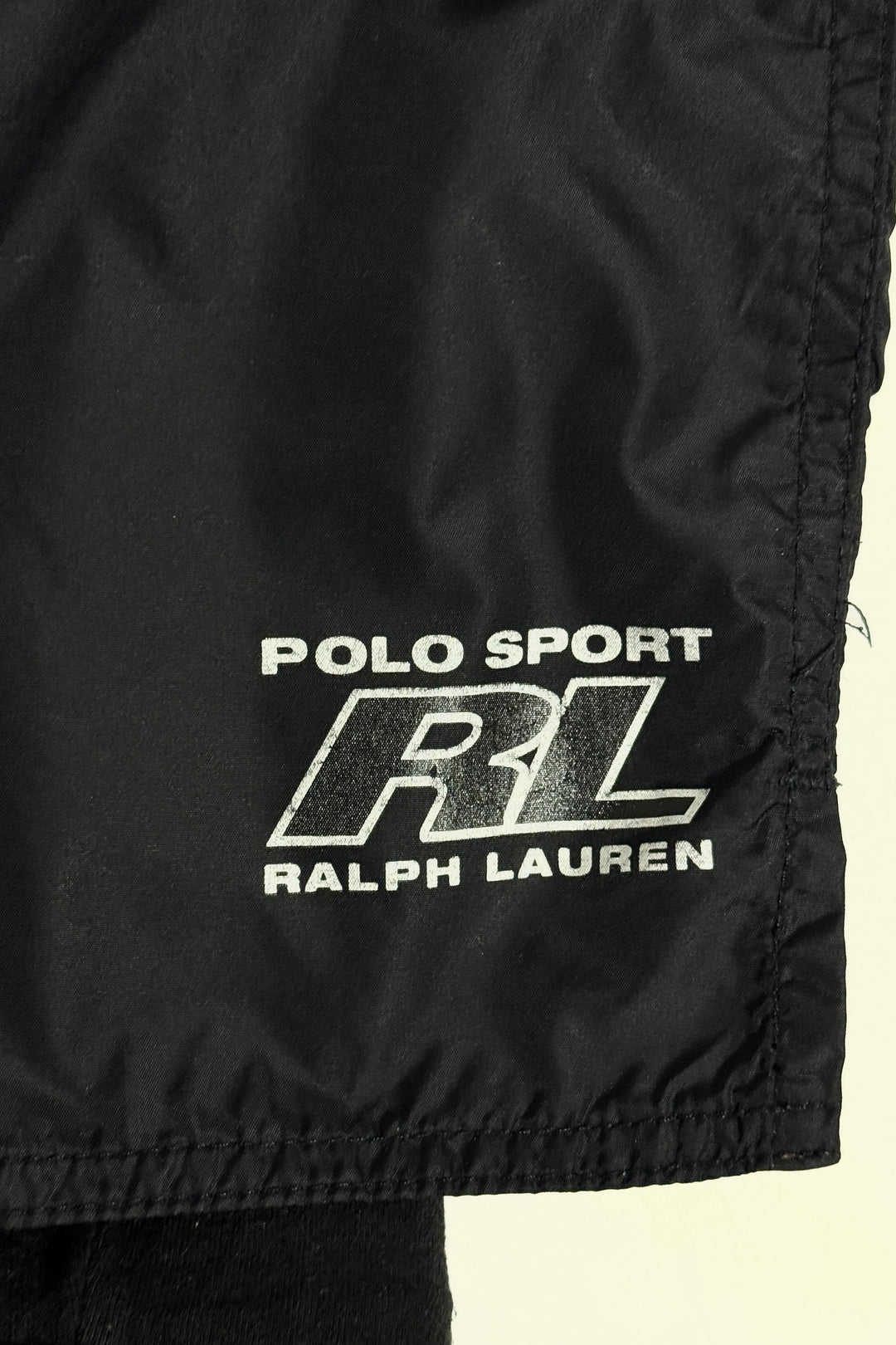 1990’S POLO SPORT RALPH LAUREN 4” BLACK LINED RUNNING SHORTS X-LARGE