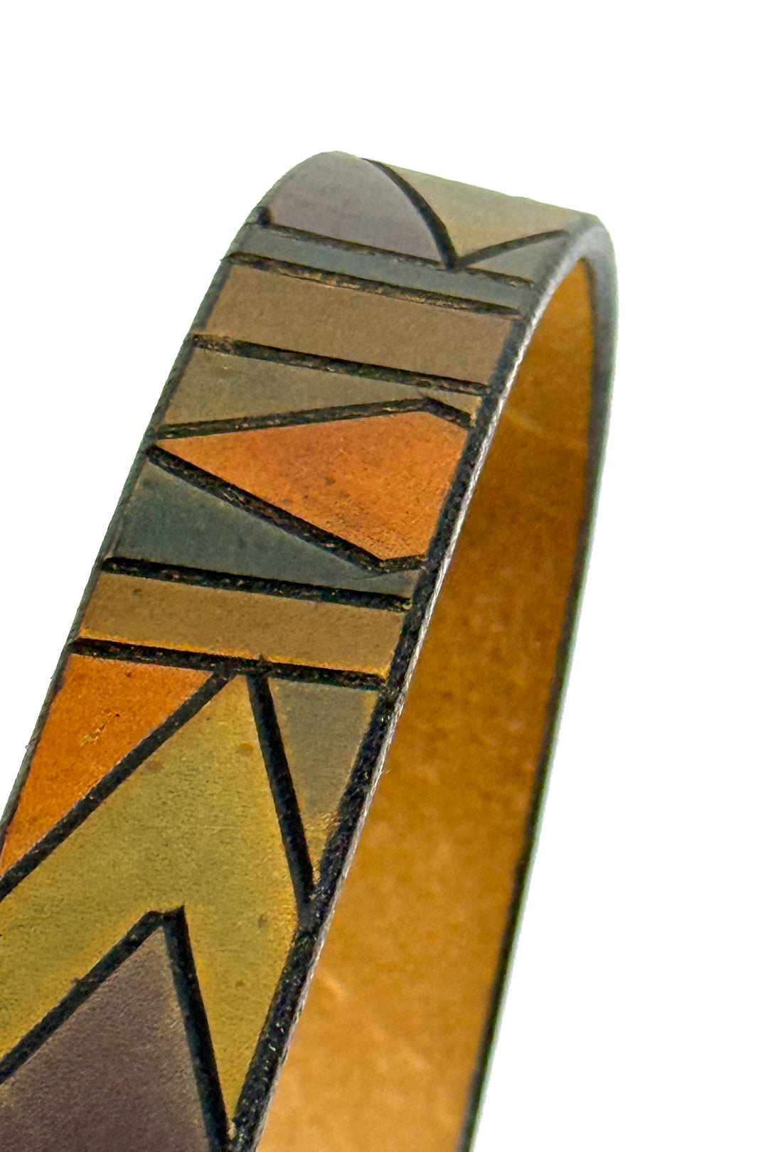 1970’S FRED COEN SANTA FE MADE IN USA PANEL DYED LEATHER SILVETONE WESTERN BELT 32