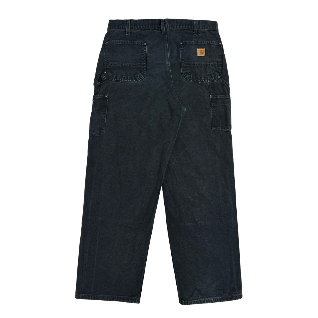 1990’S CARHARTT FADED BLACK DOUBLE KNEE DUCK CANVAS WORKWEAR PANTS 36 X 30