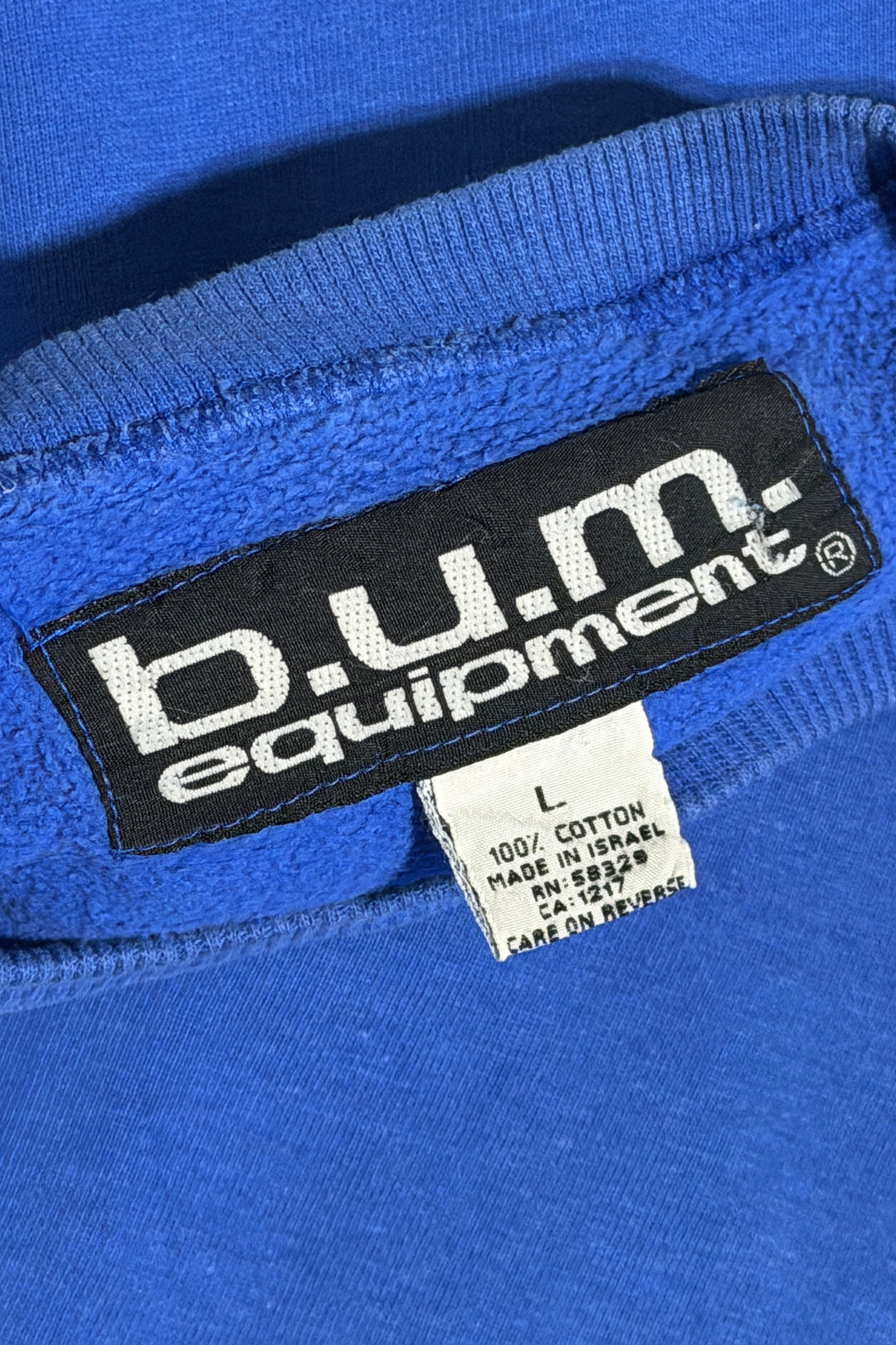 1990’S B.U.M. EQUIPMENT FADED &amp; THRASHED BRUSHED FLEECE CREWNECK SWEATER X-LARGE