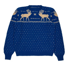 Cargar imagen en el visor de la galería, 1930’S HANDKNIT MADE IN USA REINDEER CROPPED CREWNECK SWEATER MEDIUM
