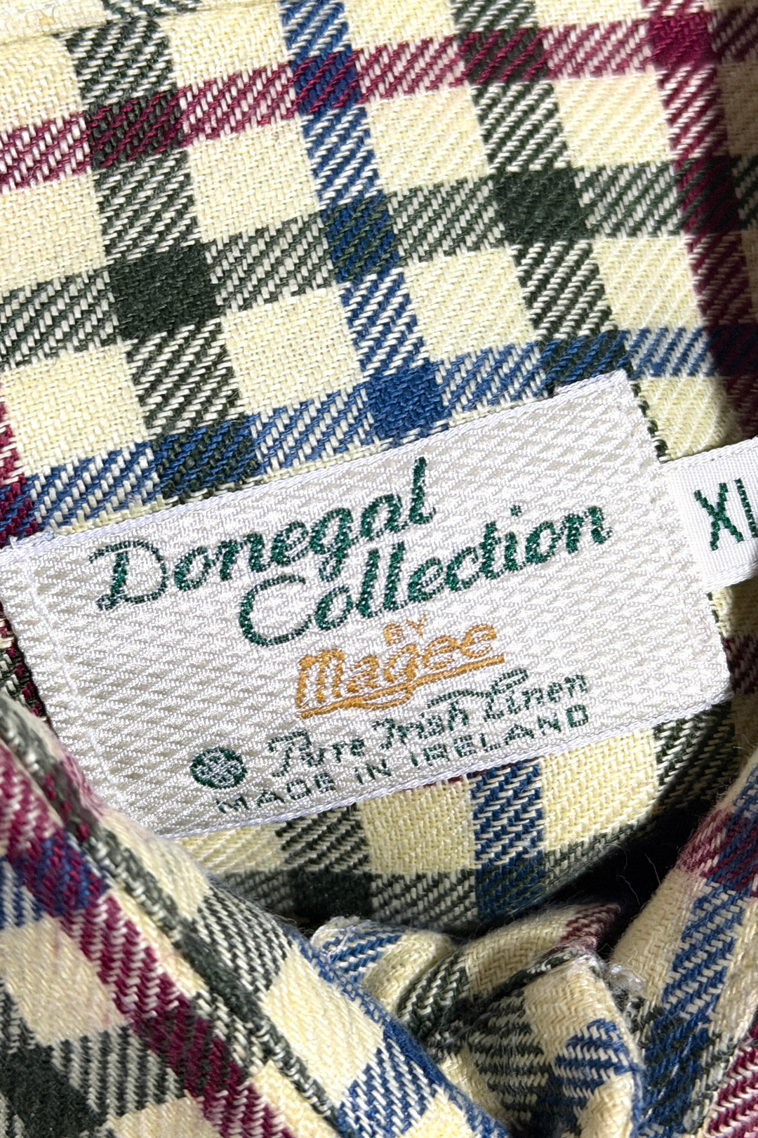 1980’S DONEGAL COLLECTION MADE IN IRELAND PURE IRISH LINEN PLAID L/S B.D. SHIRT X-LARGE