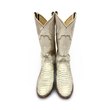 Load image into Gallery viewer, 1980’S DAN POST MADE IN USA WHITE PYTHON COWBOY BOOTS WOMEN’S 7.5 MEN’S 6.5
