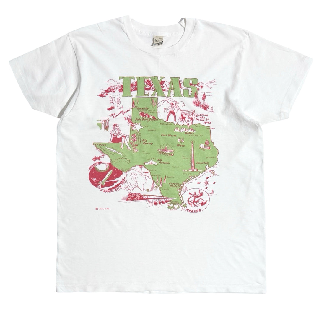 1980’S TEXAS MADE IN USA SINGLE STITCH WHITE JERSEY S/S T-SHIRT LARGE