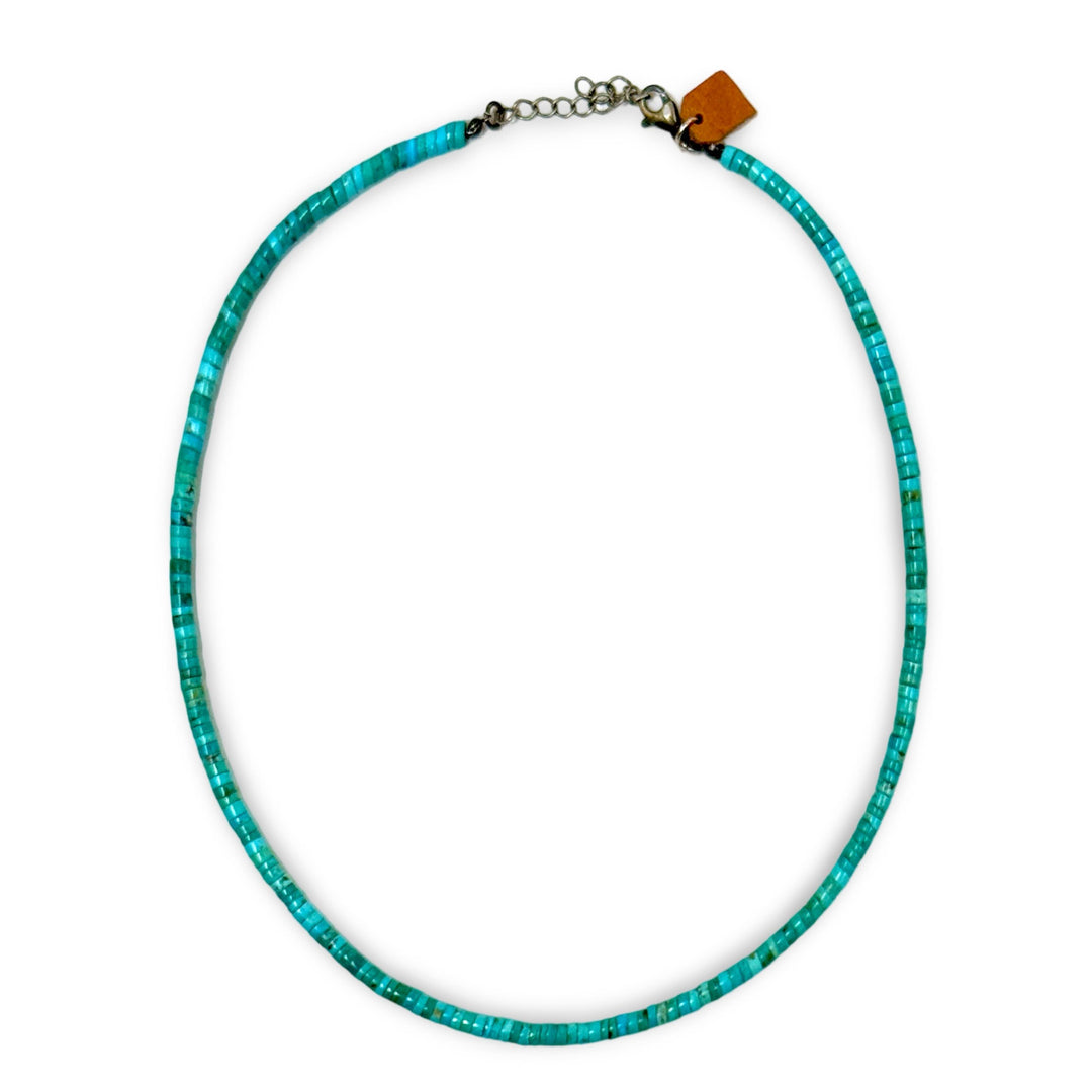 1990’S 19.5 INCH HEISHI BEADED TURQUOISE STERLING SILVER NECKLACE