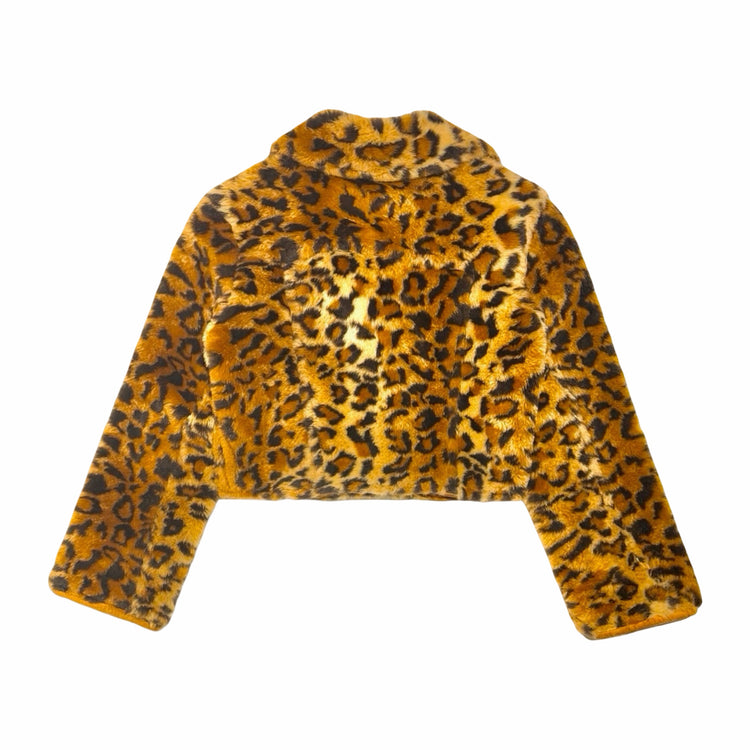 Firenze Santa Barbara leopard faux fur cropped jacket back