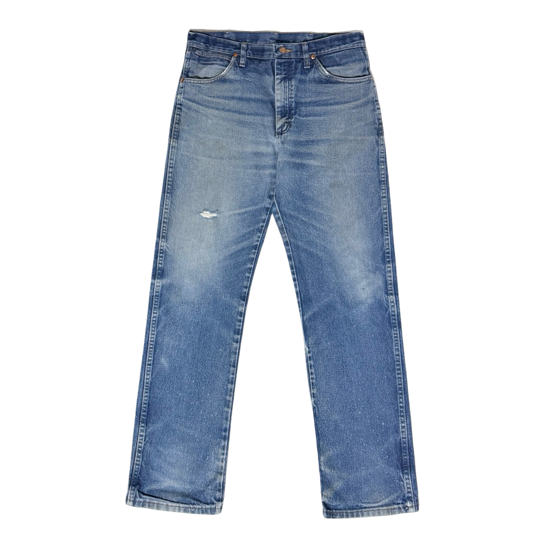 1990’S WRANGLER PERFECT WASH FADED COWBOY CUT DENIM JEANS 32 X 32