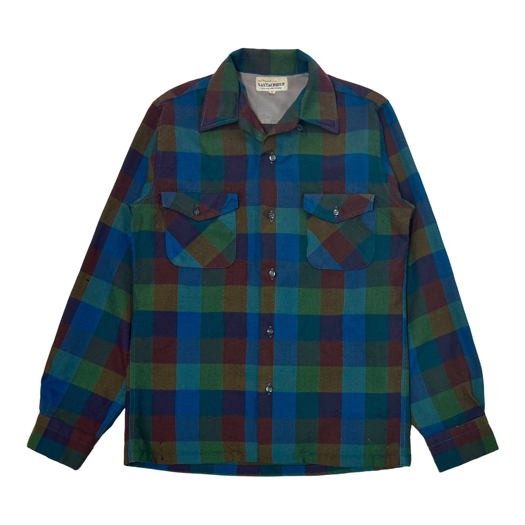 1960’S SANTA CRUZER MADE IN CANADA HEAVY WEIGHT PLAID FLANNEL LOOP COLLAR L/S SHIRT JACKET SMALL