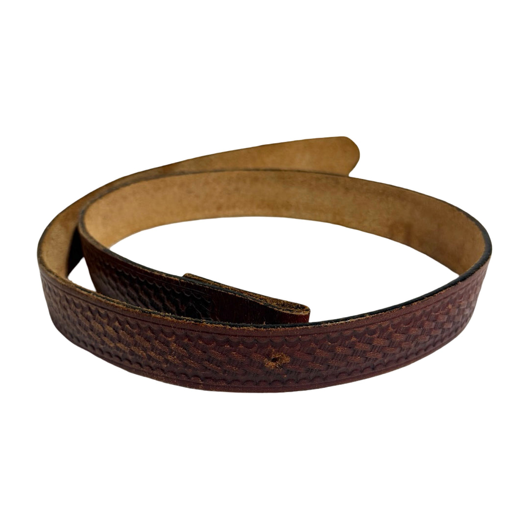 1960’S WESTERN MADE IN USA HAND TOOLED BRAIDED DESIGN LEATHER BELT MEDIUM